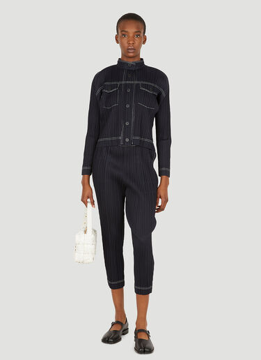 Pleats Please Issey Miyake 褶裥撞色明线长裤 黑色 plp0251012