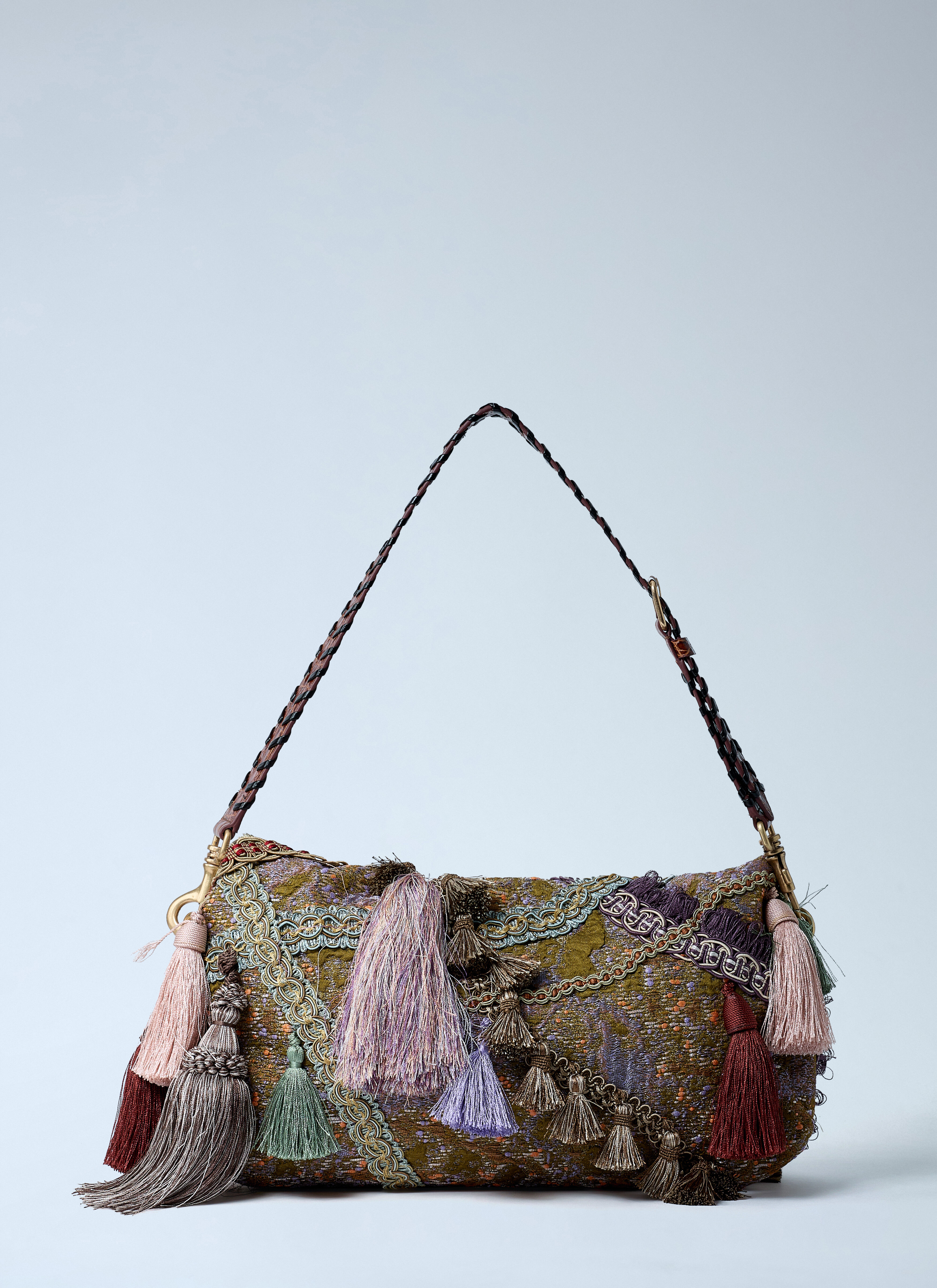 Dries Van Noten Women's' Ornate Tassel Clutch Bag in Khaki | LN-CC®