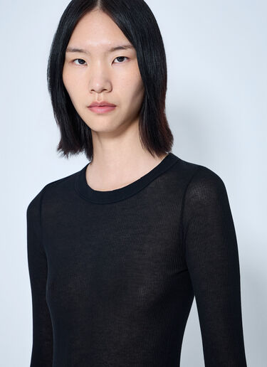 LN-CC® - Rick Owens: Long Sleeve Sheer Knit Top - Black Rick Owens Long Sleeve Sheer Knit Top Black ric0265027