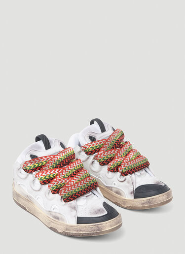 Lanvin Curb Leather and Glitter Sneakers White lnv0153014