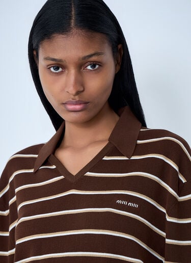 Miu Miu Striped Knit Polo Sweater Brown miu0264012
