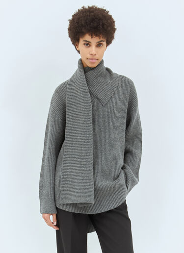 TOTEME Long-Scarf Wool Sweater Grey tot0258010