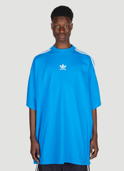 Balenciaga x adidas 로고 프린트 티셔츠 블루 axb0151022