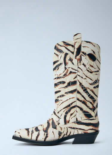 GANNI Mid Shaft Embroidered Western Boots Beige gan0265055