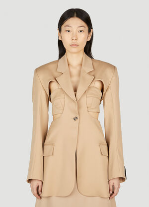 Rokh Exposed Bra Cut Out Blazer Beige rok0252008