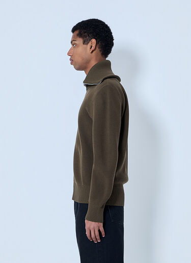 Bottega Veneta Zip-Front High Collar Cardigan Dark Green bov0164014