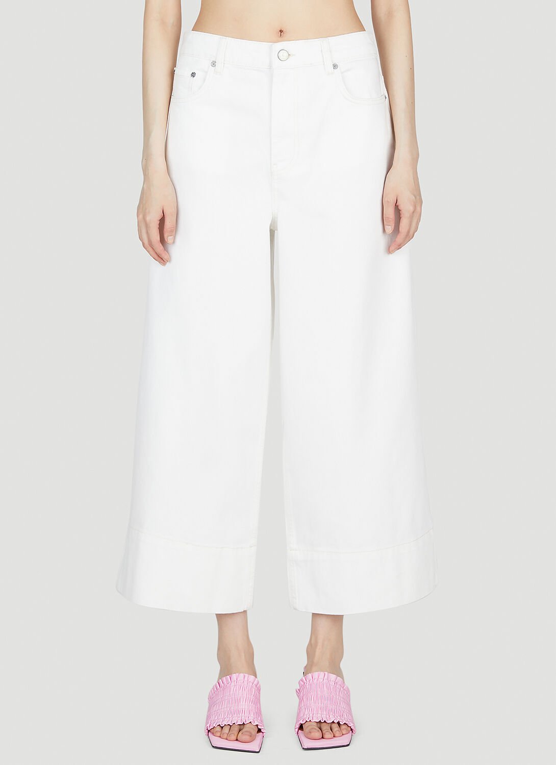 Shop Ganni Cropped Jeans In White