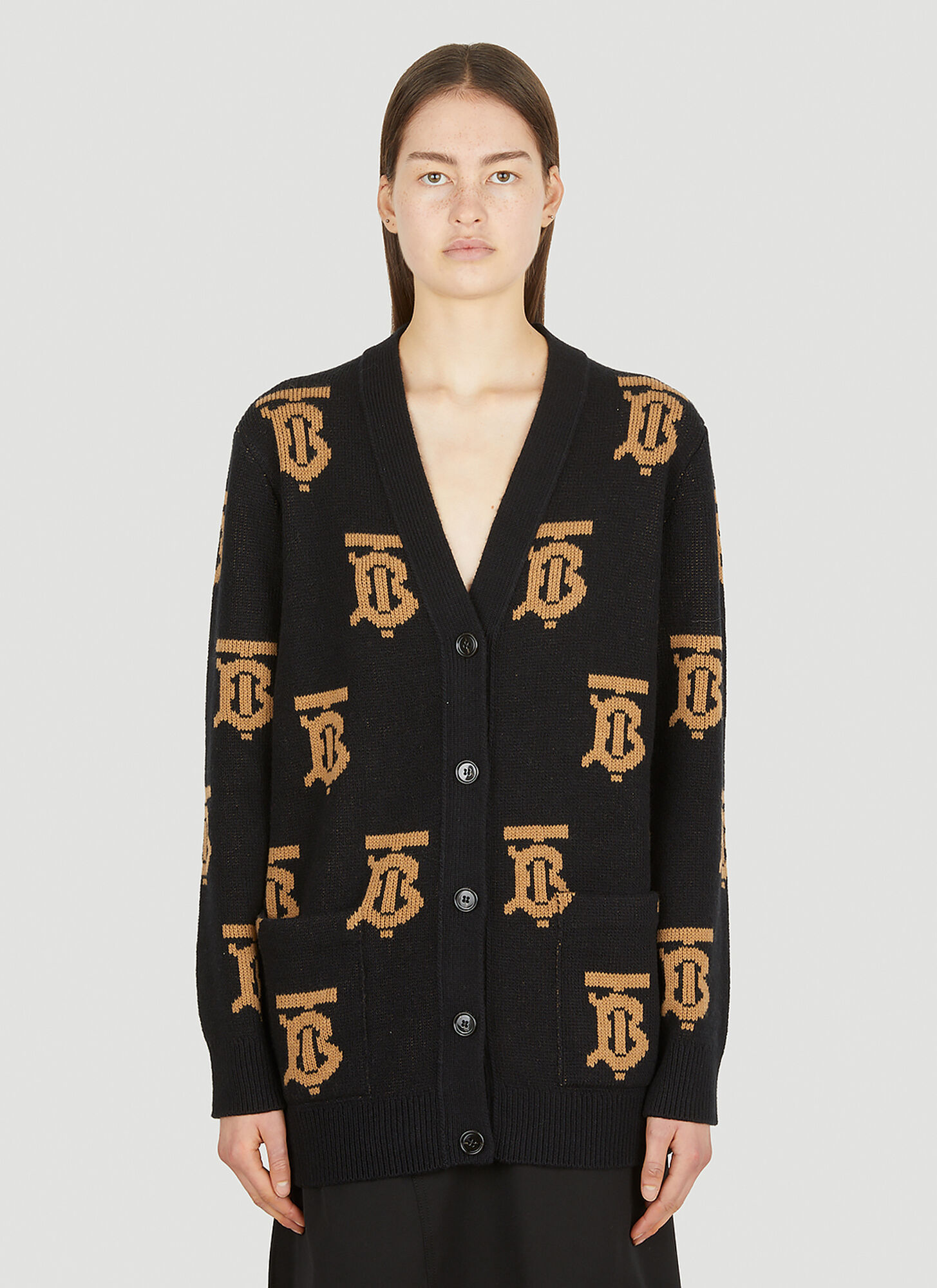 Burberry Monogram Motif Wool Jacquard Cardigan