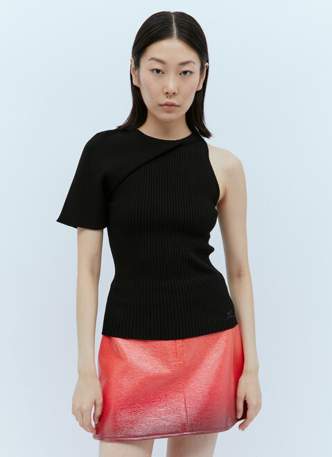 Courrèges 비대칭 골지 니트 탑 블랙 cou0254014