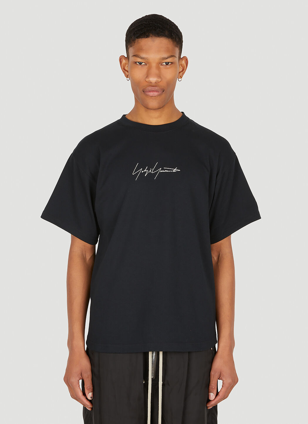 Yohji Yamamoto Logo Print Round Hem T Shirt in Black LN CC