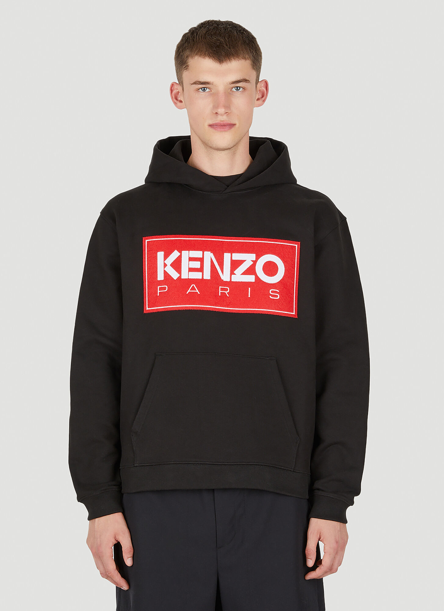 Shop Kenzo Logo Patch Hooded Sweatshirt In Black