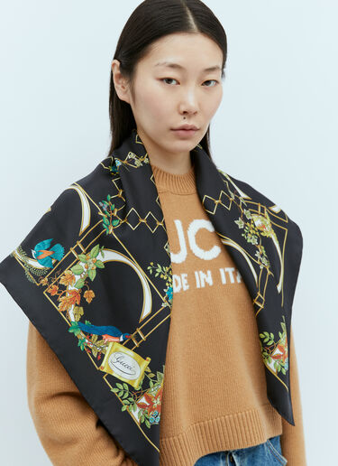 Gucci 徽标印花真丝丝巾 黑色 guc0255111