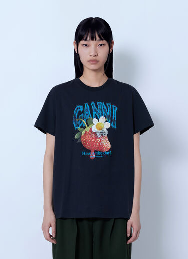 LN-CC® - GANNI: Fruit Logo Cotton T-Shirt - Black GANNI Fruit Logo Cotton T-Shirt Black gan0265043