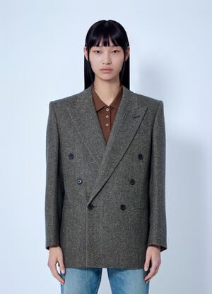 Saint Laurent Double-Breasted Herringbone Blazer Brown sla0265014