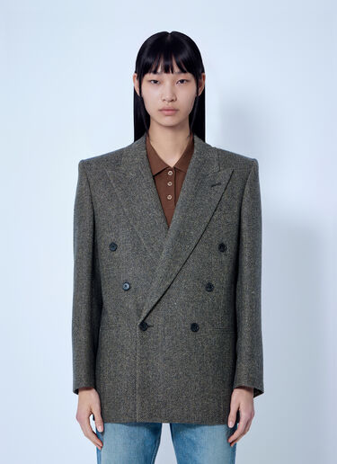 Saint Laurent Double-Breasted Herringbone Blazer Brown sla0265014