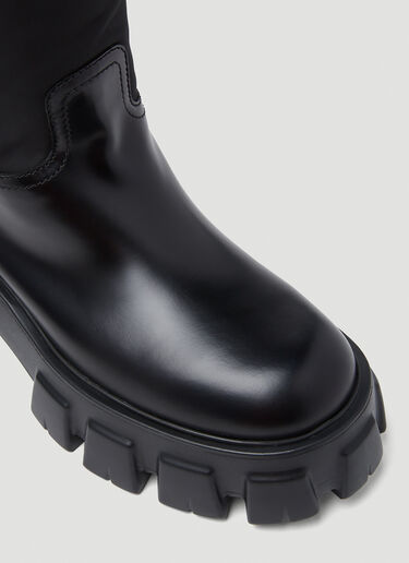 Prada 皮革和 Re-Nylon Monolith 靴子 黑 pra0249026