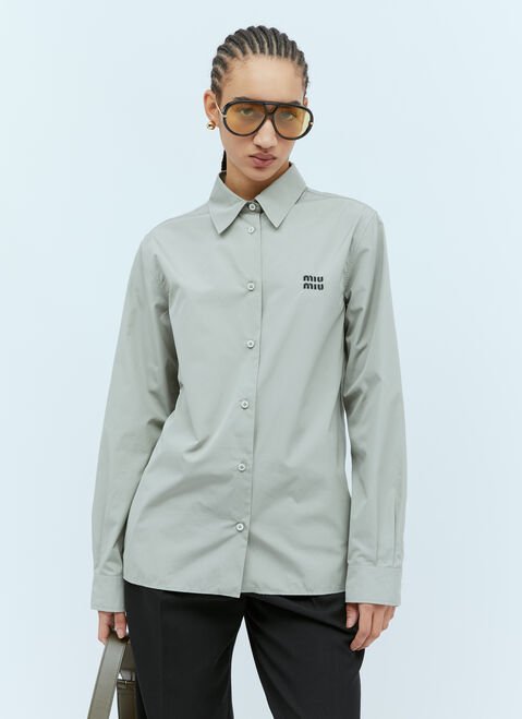 Miu Miu Logo Embroidery Poplin Shirt Grey miu0254025