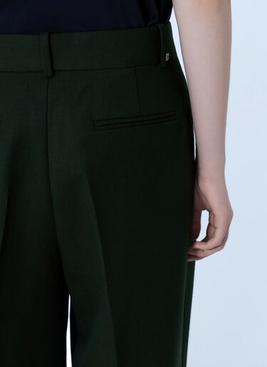LN-CC® - GANNI: Single Wool Twill Oversized Pleated Pants - Green GANNI Single Wool Twill Oversized Pleated Pants Green gan0266004