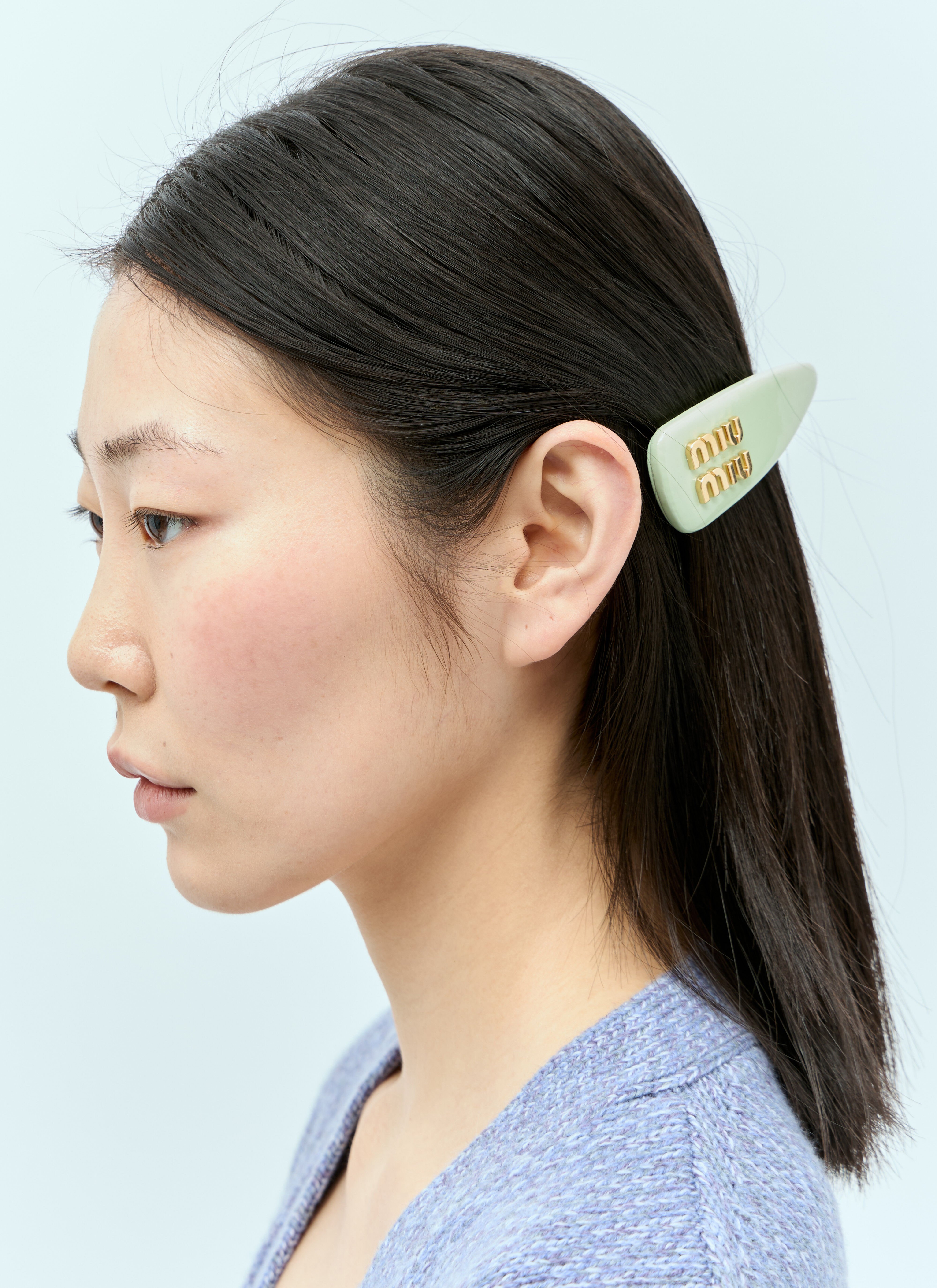 Miu Miu Patent Leather Logo Plaque Hair Clip Khaki miu0256082