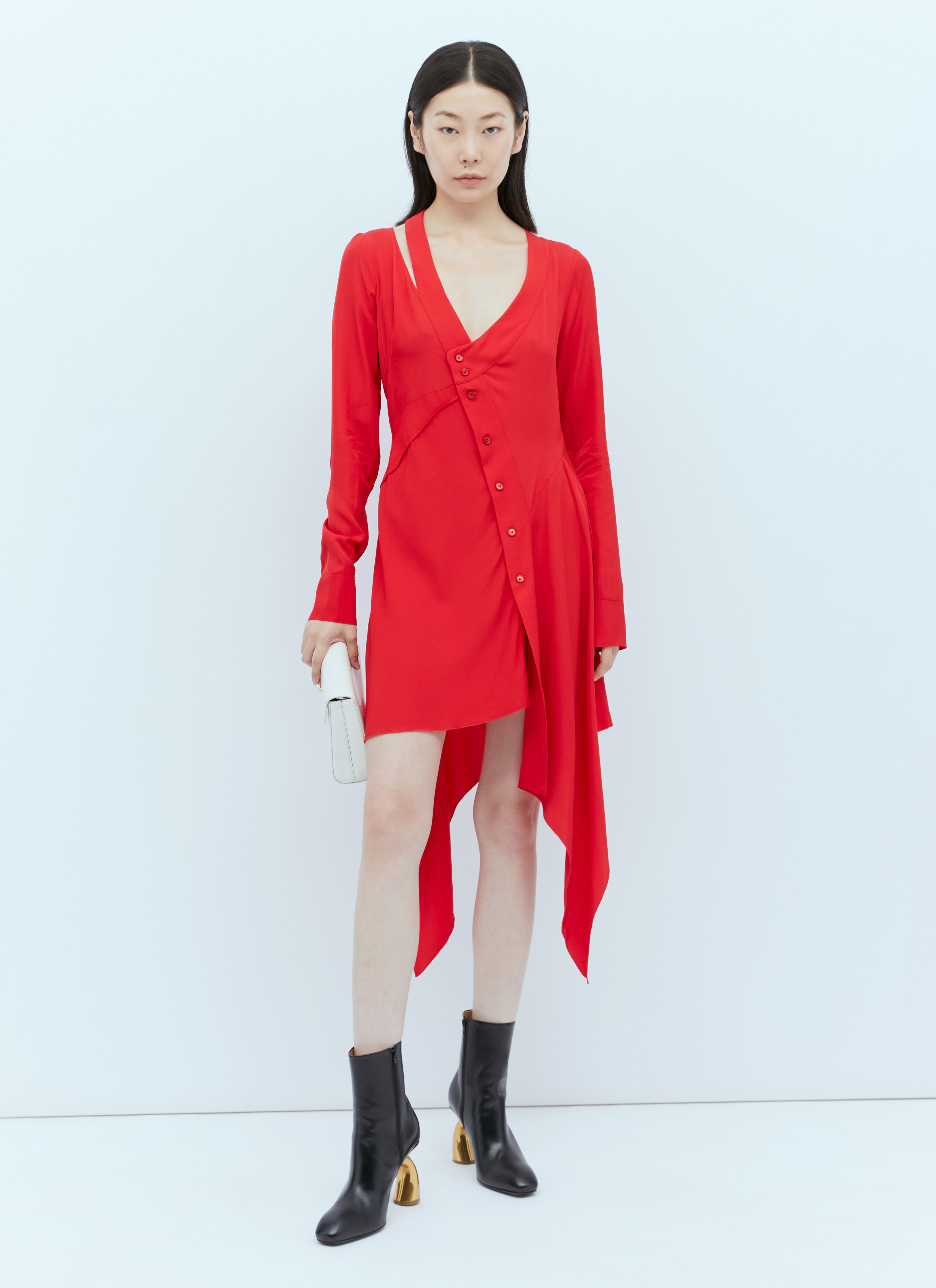 Stella McCartney Asymmetric Seam Cut-Out Dress Red stm0254004