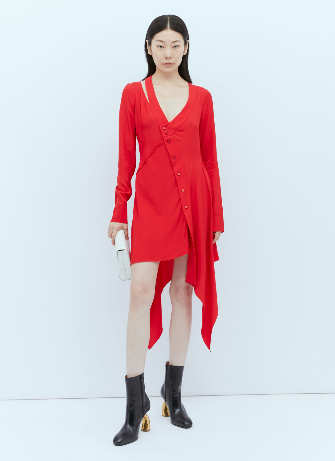 Shop Stella Mccartney Asymmetric Seam Cut-out Dress In Red