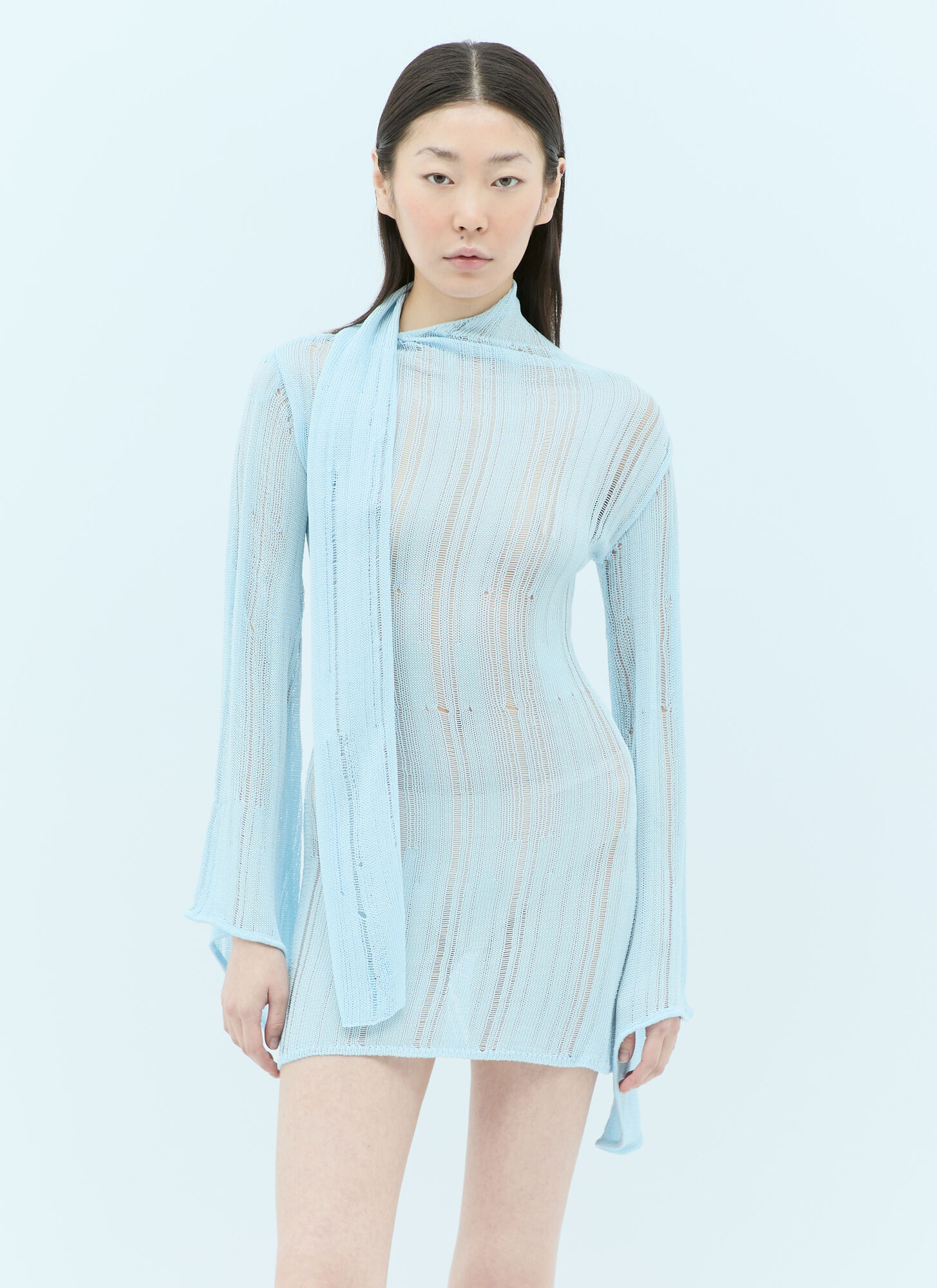 Shop Aya Muse Lys Open-knit Dress In Light Blue