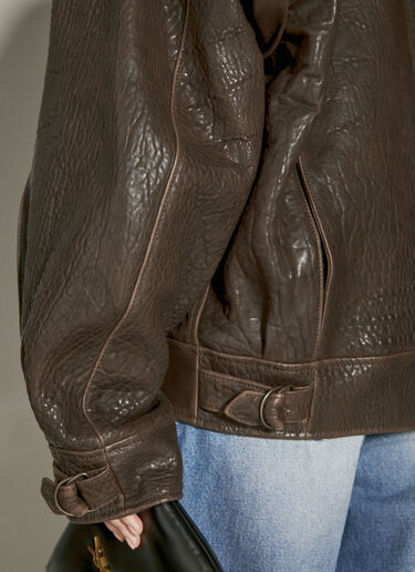 Saint Laurent Oversized Leather Jacket Brown sla0254012
