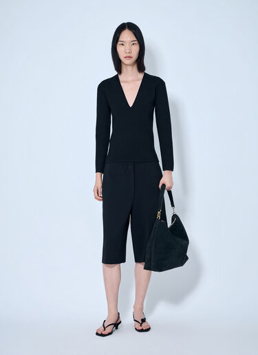 LN-CC® - Toteme: Compact Knit V-Neck - Black Toteme Compact Knit V-Neck Black tot0265033