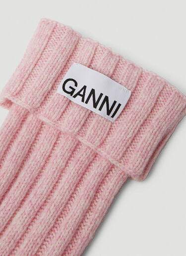 GANNI Logo Patch Ribbed Wrist Warmers Pink gan0250053