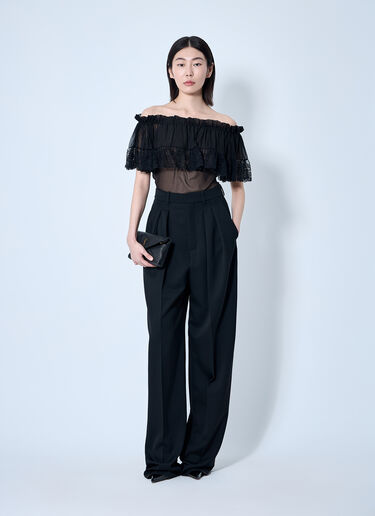 Saint Laurent 真丝绉布平纹细布蕾丝衬衫  黑色 sla0259021
