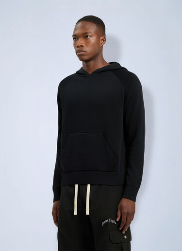 Palm Angels Curved Logo Regular Knit Hoodie Black pma0166011