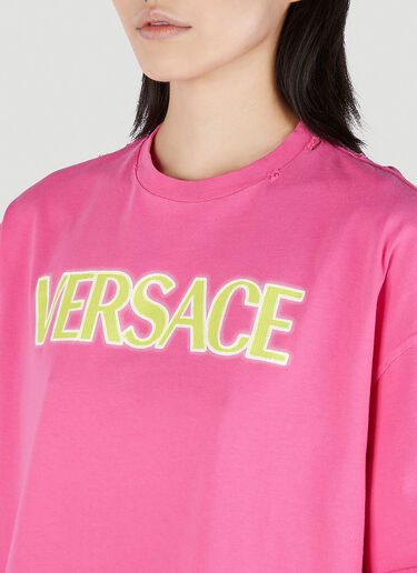 Logo Print T-Shirt Versace Logo Print T-Shirt Pink vrs0251007