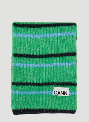 GANNI Striped Scarf Green gan0249029