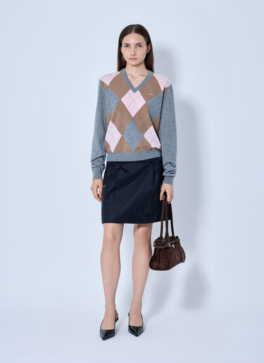 LN-CC® - Prada: Argyle V-Neck Sweater - Grey Prada Argyle V-Neck Sweater Grey pra0266002