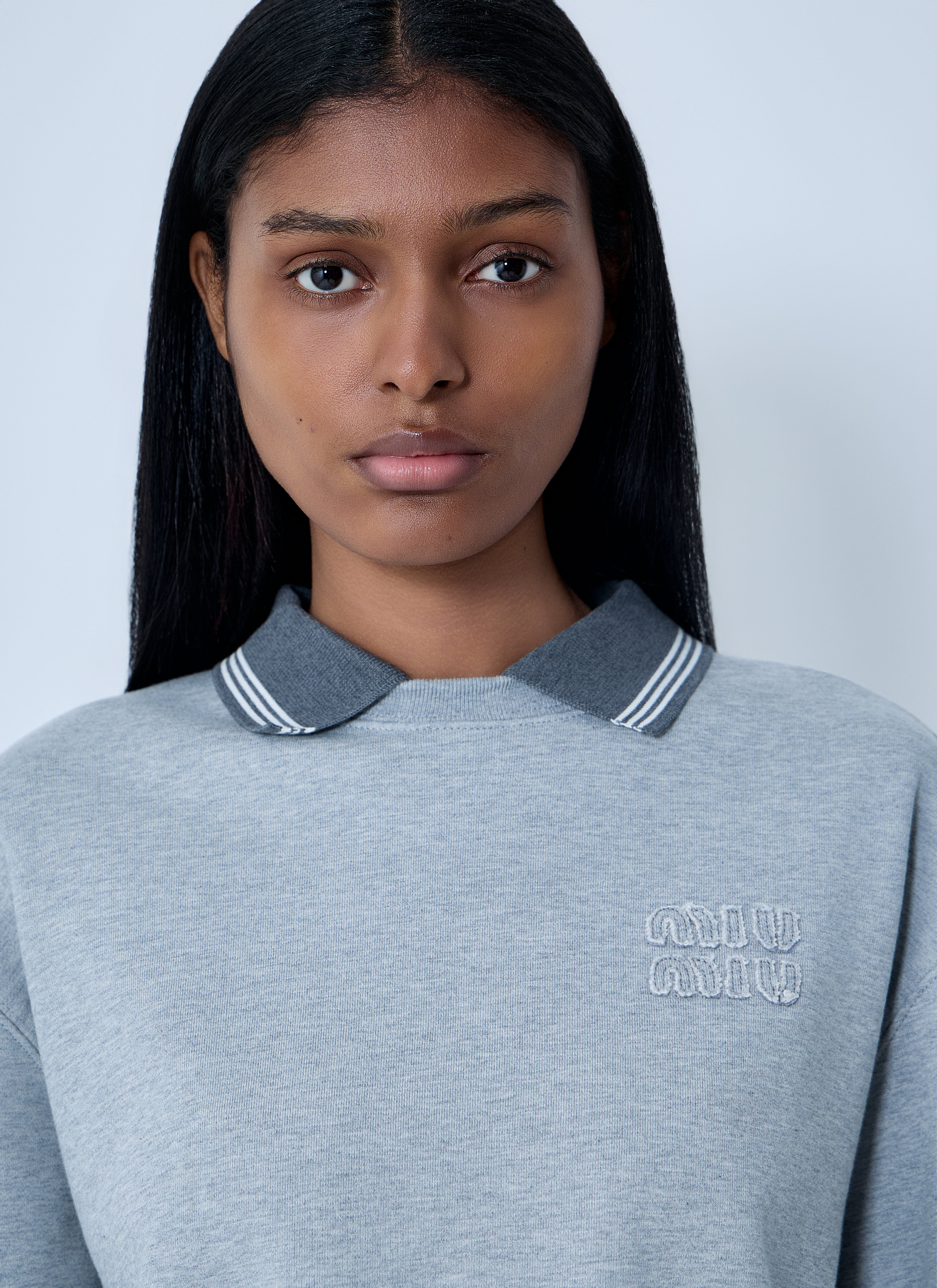 Miu Miu Women's' Logo Motif Fleece Sweatshirt in Grey | LN-CC®