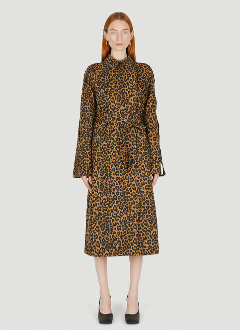 Rokh Leopard Print Trench Coat Beige rok0250003