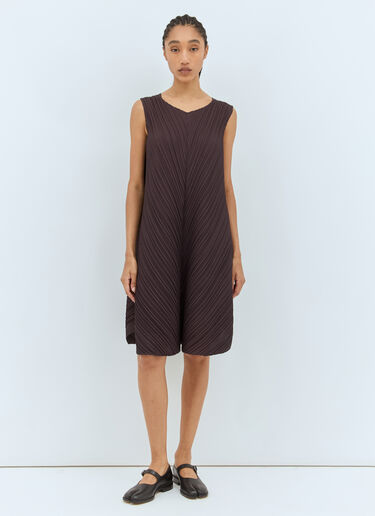 Pleats Please Issey Miyake 멜로우 주름 미디 원피스 브라운 plp0258009