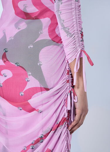 Chopova Lowena Ruched Printed Mesh Dress Pink cho0260001