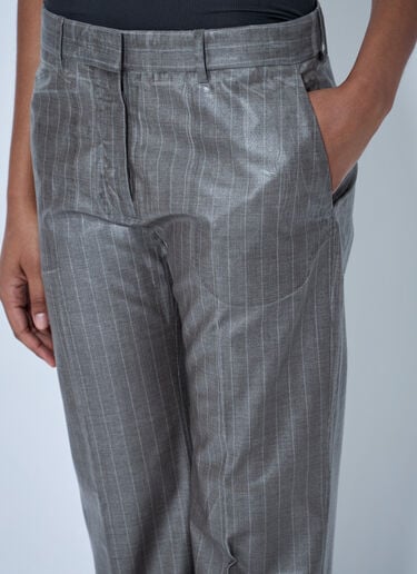 LN-CC® - Acne Studios: Coated Pinstripe Trousers - Grey Acne Studios Coated Pinstripe Trousers Grey acn0264043