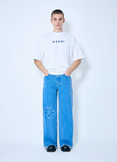 Marni 花朵贴饰阔腿牛仔裤 蓝色 mni0159005