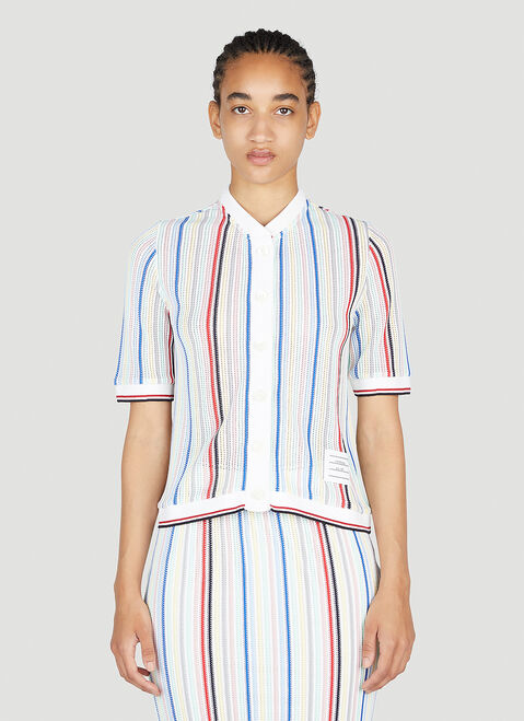 Jacquemus Striped Short Sleeve Cardigan Beige jac0251040