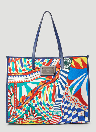 Dolce & Gabbana Carretto Print Canvas Tote Bag Blue dol0253033