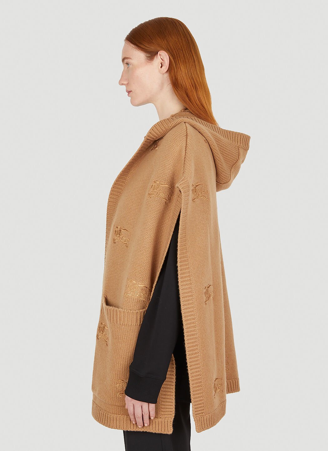 Burberry wool cashmere blend hooded poncho deals