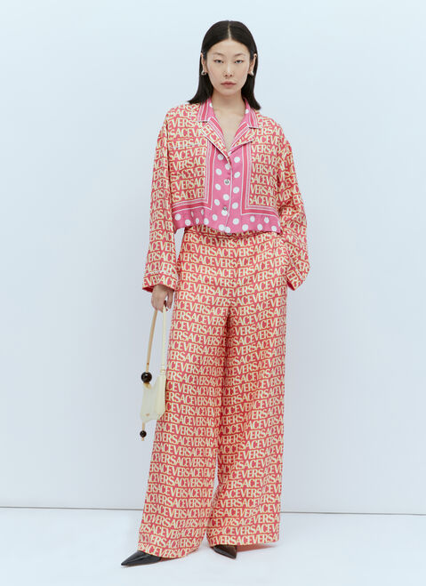 Versace Logo Print Silk Pants Black vrs0249016