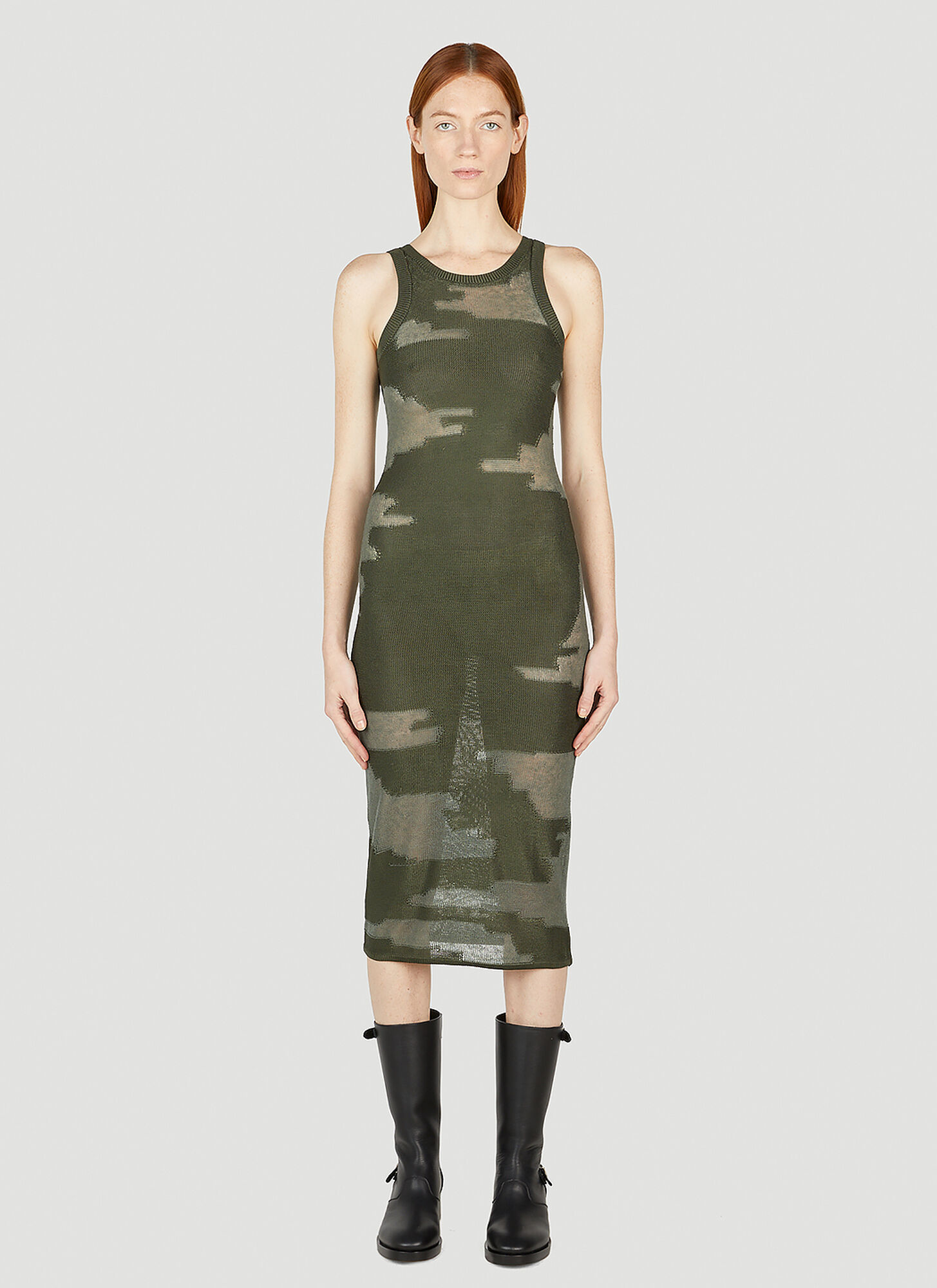 Durazzi Milano Knitted Intarsia Midi Dress In Green