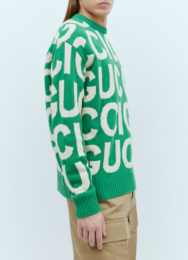 Gucci ロゴインターシャ入りウールセーター。 グリーン guc0155023