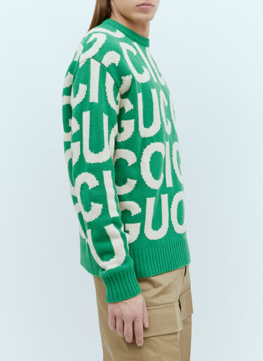 Logo Intarsia Wool Sweater Gucci Logo Intarsia Wool Sweater Green guc0155023