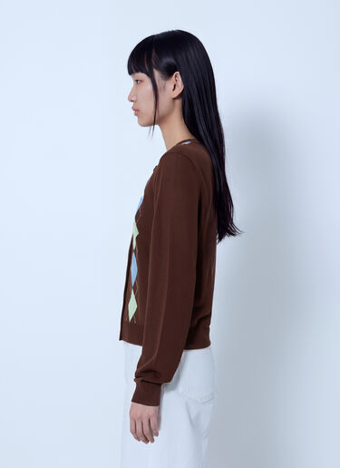 LN-CC® - GANNI: Light Cotton Argyle Cardigan - Brown GANNI Light Cotton Argyle Cardigan Brown gan0265019
