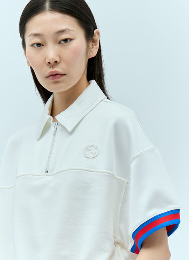 Gucci Crop Polo Shirt With Web Stripe Trim White guc0255123