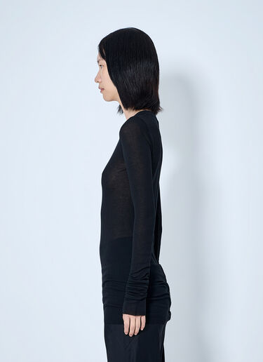 LN-CC® - Rick Owens: Long Sleeve Sheer Knit Top - Black Rick Owens Long Sleeve Sheer Knit Top Black ric0265027